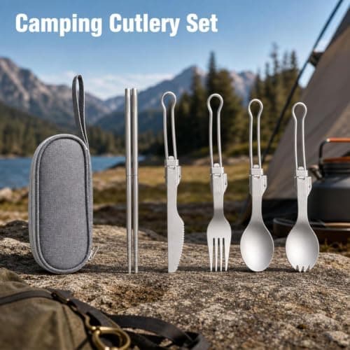 Titanium Folding Cutlery Set Knife Fork Spoon Chopsticks with Travel Case — view 2