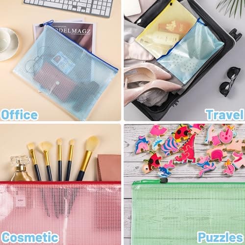 12Pcs Plastic Wallets with Labels, A4 Zip Lock Folders, Waterproof Mesh Document Bag for School Office Travel, Colorful Zipper Pouch Pocket for Bill Luggage Homework Jigsaw Storage — view 5