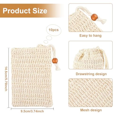 GUOYOU 10 Pack Sisal Soap Bag Natural Fiber Soap Bags Exfoliating Soap Bag — view 2