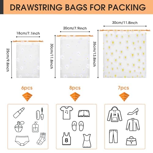21 Pcs Travel Shoe Bags for Packing, Clear Drawstring Travel Bags Daisy — view 5