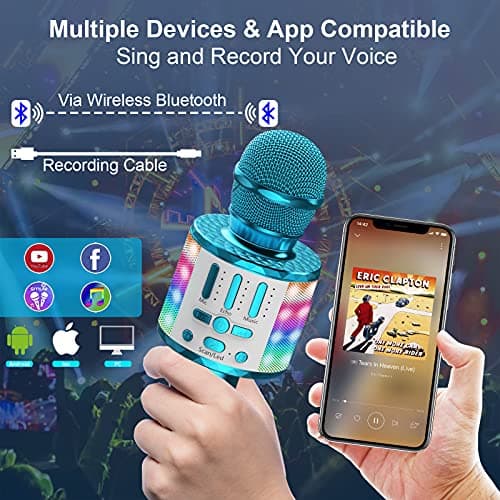 Wireless Microphone with Lights, Karaoke Bluetooth Microphone for Kids Adults, Portable Toy Karaoke Mic Speaker Machine, Home KTV Player Support Phone/Pad/TV for Party Singing, Boys Girls Best Gifts — view 3