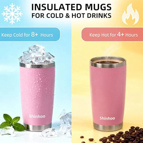 Shinhoo 20oz/ 550ml Insulated Travel Mug Reusable Coffee Cup Tumbler with Straw and Lid for Hot Cold Drinks (Pink) — view 2
