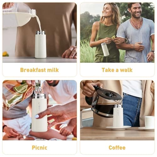 Exllena Small 250ml Water Bottle Made of 304 Stainless Steel, Double Wall Vacuum Insulation for Hot&Cold Drinks, Mini Flask with Carry Handle - 100% Leakproof(Beige) — view 6
