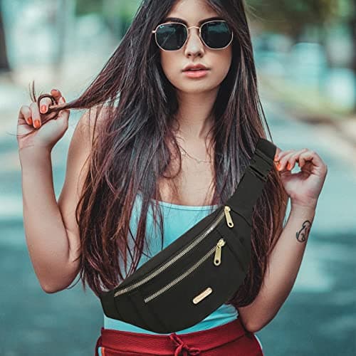 Alviller Fanny Pack Fashionable Waist Bag Casual Travel Bum Bag with 3 Zipper Pockets for Women Men Sports Running Hiking Jogging (Black) — view 6