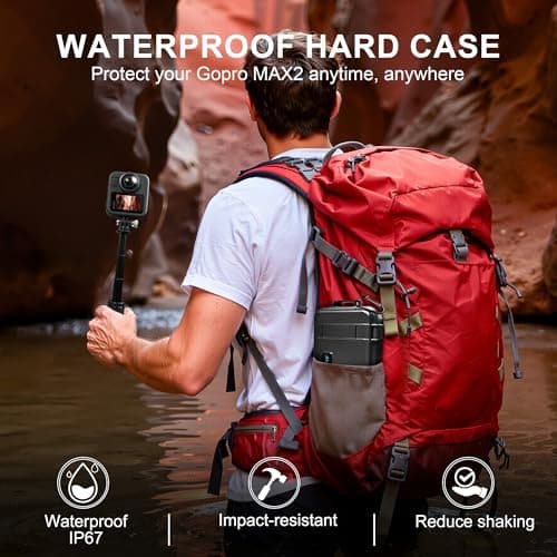 LEKUFEE Travel Waterproof Hard Case for GoPro MAX 2, Action Camera, Battery, Dual Battery Charger and Accessories (Case Only) — view 5