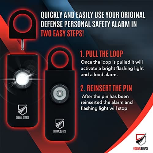 Original Defense® Personal Safety Alarm for Women, Children, & Elderly - Recommended by Police - 125 dB Loud Personal Alarm Siren with LED Strobe Light (Black) — view 3