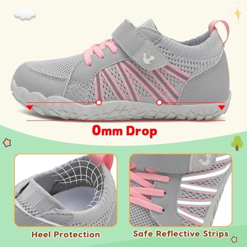 JOINFREE Kids Walking Shoes Wide Fit Barefoot Shoes Pink Grey — view 6