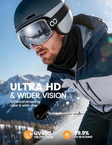Lamicall Ski Goggles, Skiing Goggles - 【HD Spherical Lens】 Anti-fog Snow Snowboard Goggles with Wide OTG Over Helmet Compatible, UV400 Protection for Men & Women - White Frame - Sliver — view 2