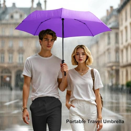 RusuiQinsan Compact Umbrella, Windproof Strong, Folding Travel Umberella, Pocket Sun Umbrella for Men & Women(Purple) — view 4