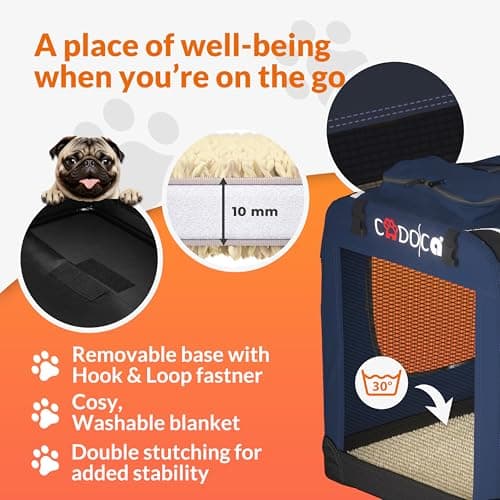CADOCA Dog Crate Carrier, Car Foldable Travel Cage + Bowl, M Navy Blue — view 5