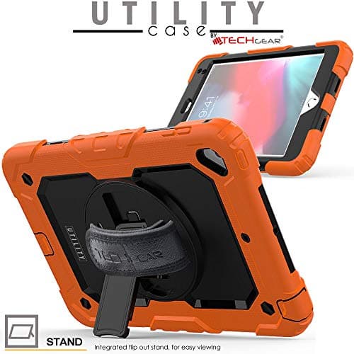 TECHGEAR UTILITY Case fits Apple iPad Mini 5th Gen 2019 / iPad Mini 4 Tough Rugged HEAVY DUTY Armour Shockproof Protect Case 360 Degree Rotating Stand, Hand Strap and Shoulder Strap Case - Orange — view 4