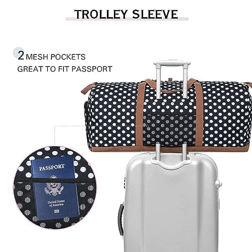 Lekesky Large Foldable Travel Duffe Bag - 80L Waterproof Holdall Luggage Bag with Shoes Compartment, Weekend Overnight Sports Bag for Women and Men(White Dots, 72 * 33 * 34cm) — view 5