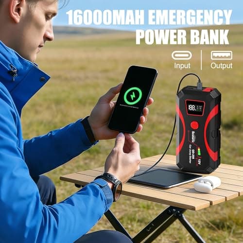 Car Battery Jump Starter, Portable Power Battery Pack 2000A Peak Jump Box for Motorcycle Up to 7L Gas & 4L Diesel 3 Modes Flashlight and Safety Jumper Clamps — view 4