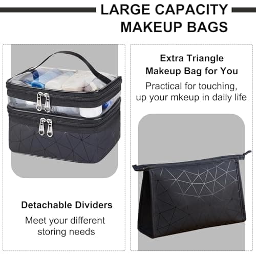 Travel Makeup Bag, 2Pcs Double Layer Large Makeup Bag — view 4