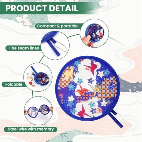 BQMEZRNUS 8Pcs Round Japanese Folding Hand Fan Foldable Fan — view 3