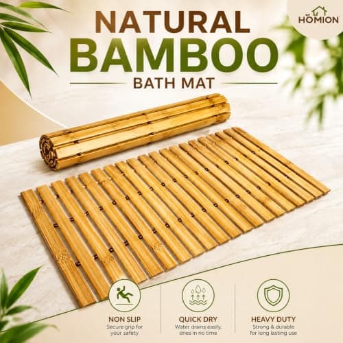 Folding Bath Mat Bamboo Wood Bathroom Strip Mat Shower Spa Sauna with Non Slip Feet Indoor Outdoor Use for Kitchen Bedroom Bathroom Toilet Doormat Pet Kitchen Travel Camper Van Camping (Small 30x60cm) — view 3