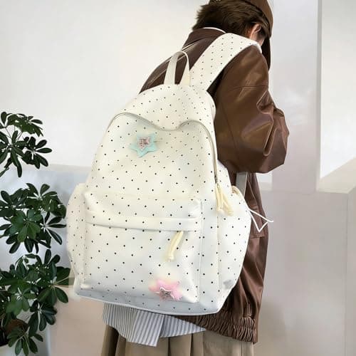 FUNLOV Lightweight Backpack for Teen Girls, Women Kawaii Polka Dot Bookback for School, Large Laptop Backpack Fits 13Inch Notebook, Fashion Dayback with Star Pins (Yellow) — view 3