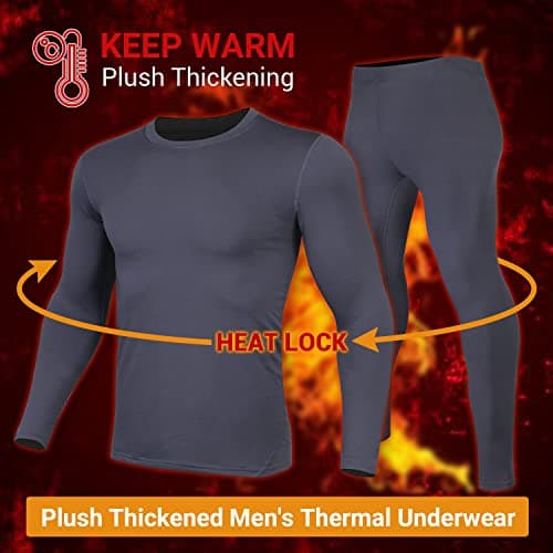 PISIQI Men's Thermal Underwear with Ultra Soft Fleece Lining, Base Layer for Skiing in Warm Winter, Top and Bottom, Dark gray, M — view 4