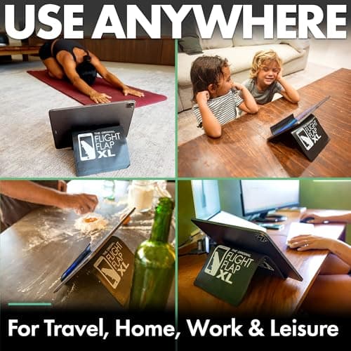 Flight Flap Airplane Tablet Holder, Flexible Cell Phone and Tablet Holder Extra Large 12x7”, Folding Cellphone Stand for Desk, Kindle, Bed, Airplane Gadgets Long Travel Essentials (Black) — view 6