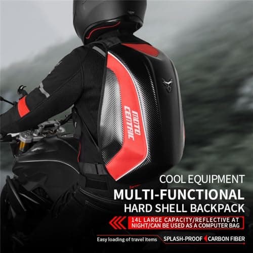 mjmoto Motorcycle Backpack Waterproof Carbon Fiber Rider Backpack Hard Shell Reflective Motorcycle Travel Bag, blackone, M, Cycling, Hiking, Camping, Climbing, Travel, Fishing — view 2