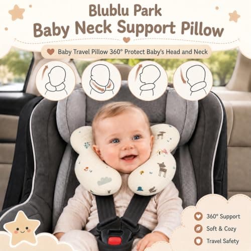 Blublu Park Baby Neck Pillow for Travel, Car Seat Pillow for Toddlers, Upgrade, Cotton,Baby Support Pillows for Stroller, Bouncer, Pushchair, Carseat Head and Neck Support, Breathable,Deer — view 4