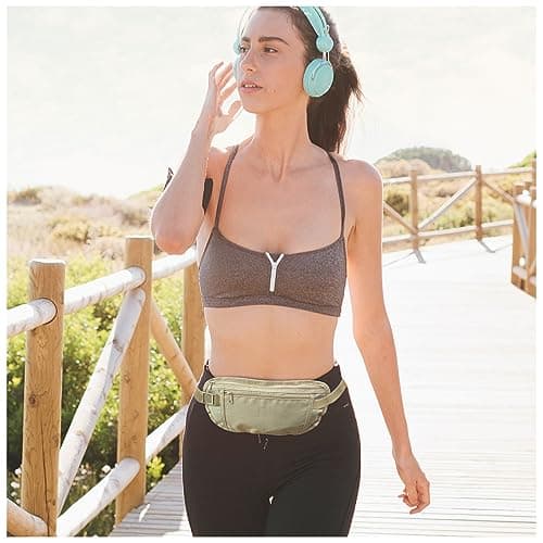 FuninCrea Money Belt, Nylon Fanny Pack Hidden Bum Bag with RFID Blocking for Women Men, Anti-Theft Waist Pack Under Clothes with Adjustable Buckle for Travel, Running, Hiking, Cycling (Beige) — view 5