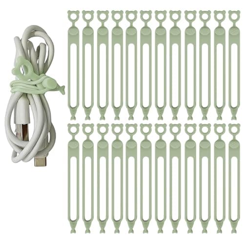 YANJINGSHE Cable Tidy Clips, 20-Pack Reusable Silicone Cable Ties Green