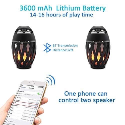 SZGMJIA 2-Pack Led Flame Speakers, Flame Torch Atmosphere Speaker Bluetooth 4.2 Wireless Portable Outdoor HD Audio Waterproof Speaker with LED Flickers Warm Night Lights for iPhone/iPad/Android — view 5