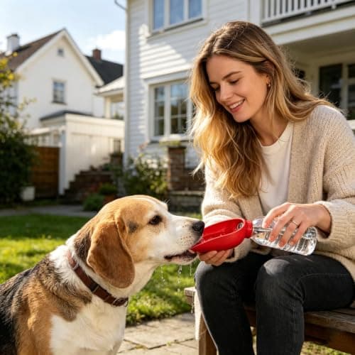 Silicone Portable Dog Water Bottle Adapter, Leakproof Foldable Leaf Pet Water Dispenser Cap, Practical Folding Drinking Bowl, Feed for Puppy Outdoor Walking Camping Fits Standard Waterbottles (RD) — view 4