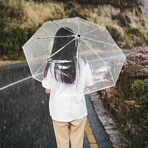 HAOHIZE Clear Dome Umbrella, Travel Folding Portable Fashionable Transparent Automatic Three-Fold Rain Umbrella for Outdoor Backpack — view 3