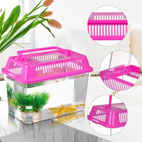 UKCOCO 4 pack Portable Fish Tank Handheld Plastic Aquarium with Handle Transparent Turtle Box Small Fish Tank for Goldfish Turtle Hamster Breeding Case Pet Transport and Feeding — view 4