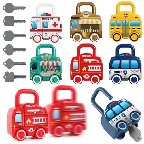 TEUVO Lock and Key Toys for Toddlers Montessori Toys for 1 2 3 4 5 Years Old, Early Educational & Activity Keys Unlock Toddler Fine Motor Skills Game Travel Toys Car Sensory Toy for Boys Girls Baby