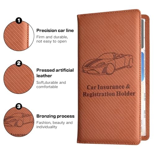 Car Registration and Insurance Holder,PU Leather Glove Box Organizer,Car Document Holder Organiser for Women Men,Registration Insurance Wallet,Driving Licence Holders for Travel Document (Brown) — view 3