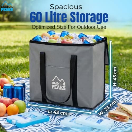 ADVENTURE PEAKS Insulated Cooler Bag – 60L Cool Bag W/Shoulder Strap, Carry Handles, Front Pocket & Secure Zipper Design – Ideal for Keeping Food and Drinks Cool During Picnics and Outdoor Events — view 5