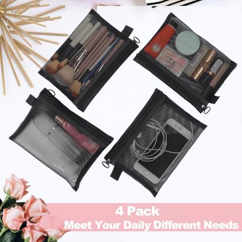 Vinuwu 4Pcs Small Make Up Bag for Handbag, Mesh Cosmetic Pouch with Zipper — view 2