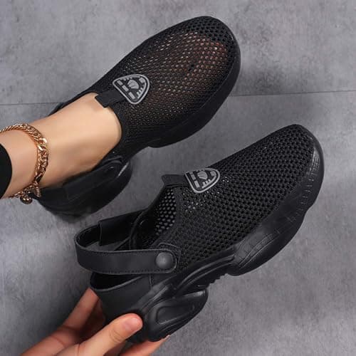 Generisch 2026 Women's Slip On Sandals Breathable Knit Closed Toe Platform Beach Yoga Shoes with Sole Walking Outdoor Travel, black, 7 UK — view 2