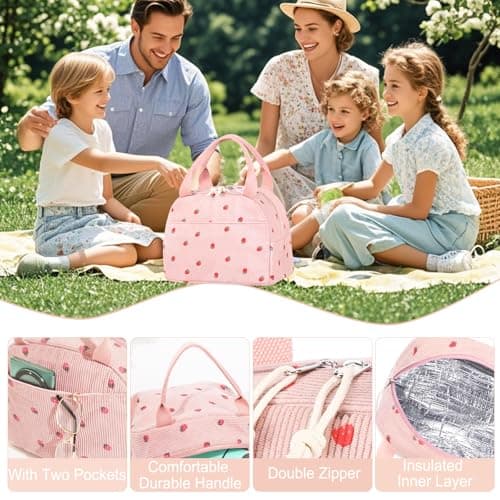 Lunch Bags for Women Insulated Cooler Lunch Bag Adults Kids Packed Lunch Box Tote Bag Cute Girls Ladies Lunch Bags for Work School Picnic Travel Pink Preppy Stuff Gifts for Teenage Girls Daughter — view 3