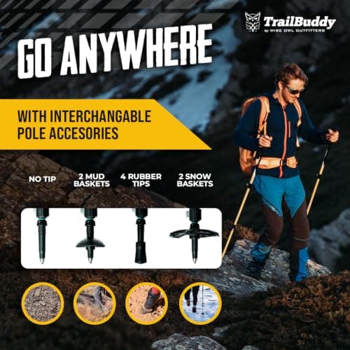 TrailBuddy Walking Poles - Pack of 2 Lightweight, Adjustable Trekking Poles for Hiking, Camping & Backpacking - Walking Sticks w/Cork Grip and Padded Strap — view 5