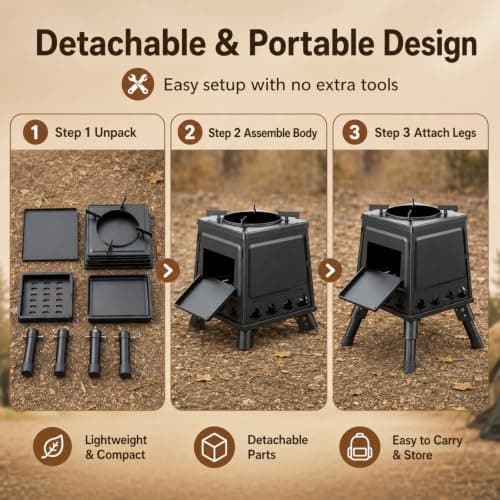 Camping Wood Stove Portable,Foldable Tent Stove for Outdoor Cooking,22x34cm — view 6