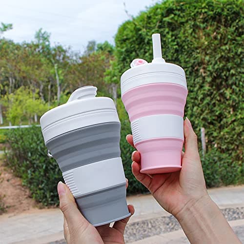 UNNESTAR Collapsible Camping Cup with Straw Silicone Foldable Coffee Cup Sports Bottle Portable Travel Outdoor Car 600ml — view 6