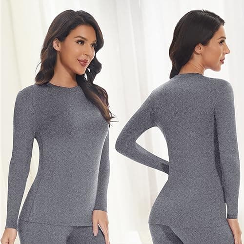 SIMIYA Thermal Tops Womens Round Neck Soft Long Sleeve Tops Women Grey — view 2