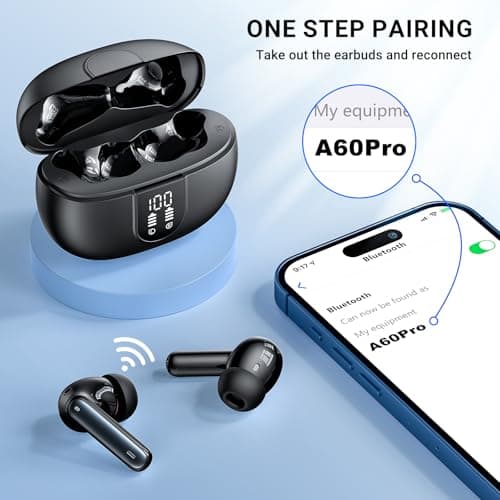 Wireless Earbuds,Wireless Earphones Bluetooth 5.3 in Ear with 4 Mic ENC Calls Noise Cancelling Wireless Headphones Mini LED Display 42H Playtime HiFi Stereo Bluetooth Earbuds Touch Control/IP6/Black — view 4
