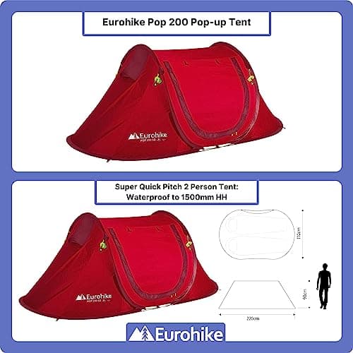 Eurohike Pop 200 Tent for 2 People with Sewn in Groundsheet, 2 Man, Easy to Pitch, Pop-Up Design, Lightweight (Red) — view 3
