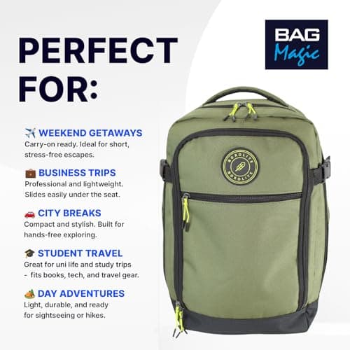 40x20x25cm Ryanair Underseat Cabin Backpack – Airline Approved Carry On Bag – Free On Board for Ryanair, easyJet, Jet2, Wizz Air – Lightweight Water-Resistant Travel Rucksack - Khaki — view 5