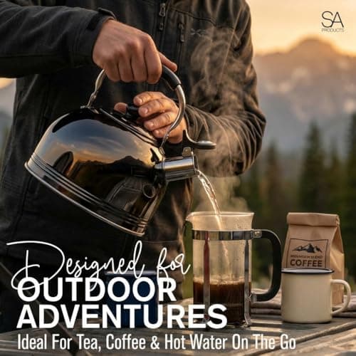 SA Products Camping Kettle 3L - Stainless Steel Whistling Kettle - Portable Stove Top Kettle for Coffee & Tea - Camping Kettle for Gas Stove & Open Fire - Camp Stove Kettle - Black — view 3
