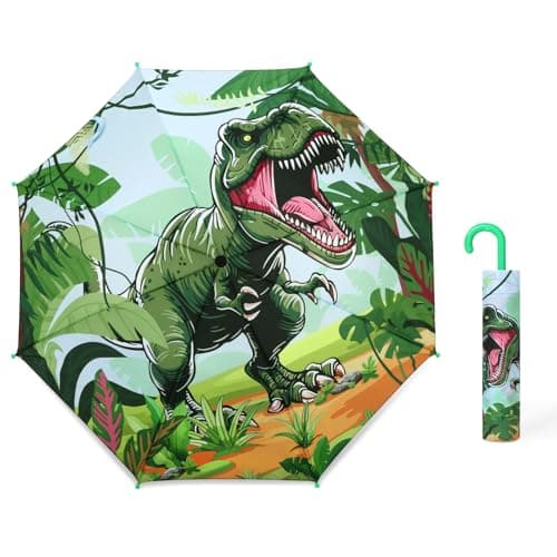 Decalsweet Kids Umbrella Dinosaur Stick Folding Umbrella Safety Open