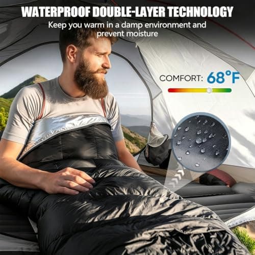 Sleeping Bag for Adults & Kids, 3-4 Season Sleeping Bags With Compact Bag, Ultralight, Soft, Warm Sleep Bag for Boys Girls Outdoor Camping, Travel, Hiking, Backpacking, Black Warm Weather 15-30°C — view 6