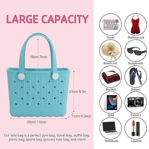 Forrader Rubber Tote Bag Small Beach Bag Waterproof Travel Bags Washable Tote Portable Open Handbag for Sports Beach Boat Outdoor (Pink) — view 4