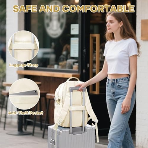 HYC00 School Backpacks for Teenage Girls Boys Casual Daypacks Lightweight School Bags for Girls Secondary High College Bookbag Lightweight Schoolbag Travel Rucksack Work Bag for Women Men,Beige — view 6