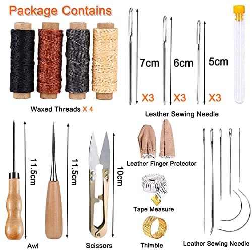 IVODEELA 29 Pcs Leather Sewing Kit, Leather Tool Kit with Needles, Waxed Thread, Thimble, Awl and Storage Bag, Blue — view 2